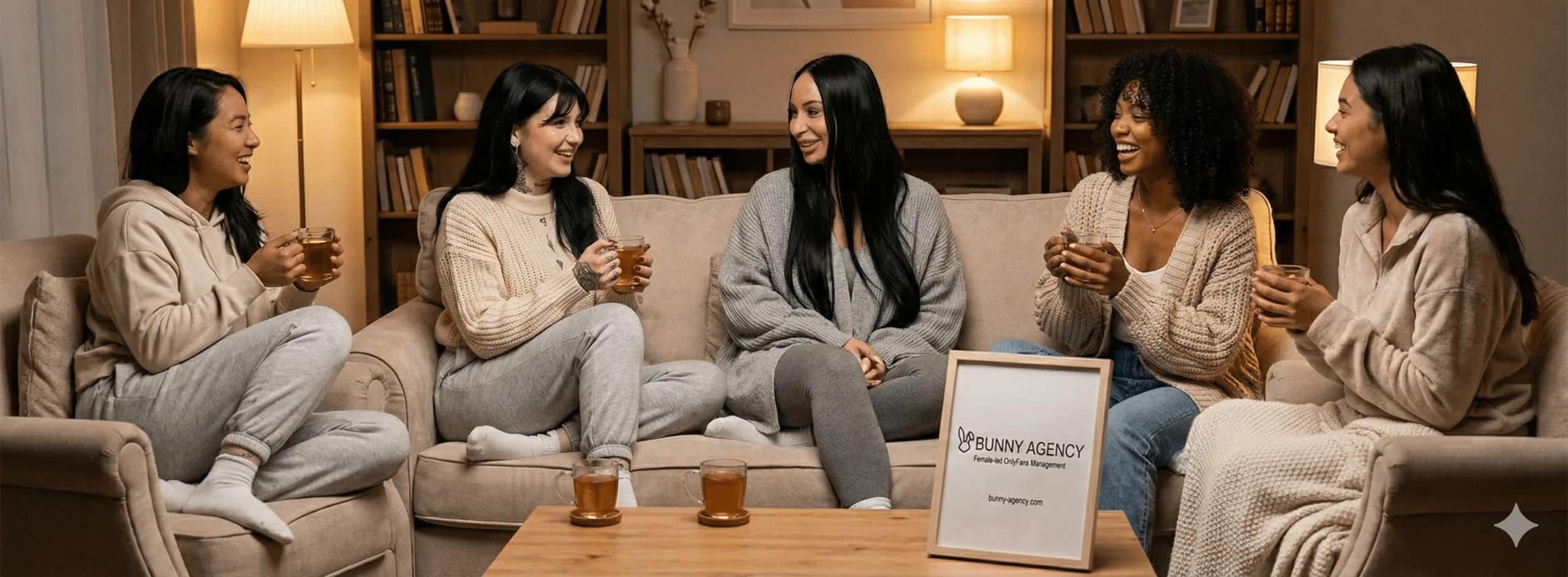 Het Nederlandstalige team van Bunny Agency — female-led OnlyFans management voor creators in de Benelux